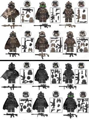 Set 6 Minifigurine tip Lego Special OPS Commando (kaki sau negru)