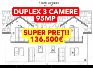Duplex  P+M 3 camere, 95mp utili, teren 259 mp, Moșnița Veche