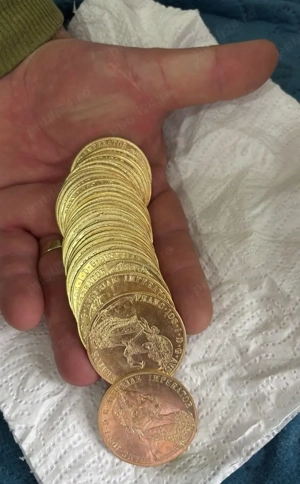 Vand galbeni placati cu aur de 24k Frank Iosif 4 ducat 1915 - imagine 2