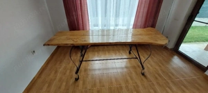 Vand masa lemn masiv, pirogravata, picioare fier forjat