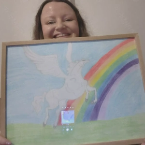 desen pegasus -Fantastic-Vis-Succes- Lucrare originală A3 în creioane colorate (Faber-Castell)-Cj