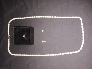 Set perle stare bună noi cercei +lanț +inel cu piatră inox calitate 1stare bună  - imagine 2