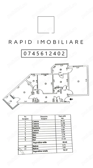 Ap. 3 Camere - Decomandat - Etaj 1 - Sid. Vest