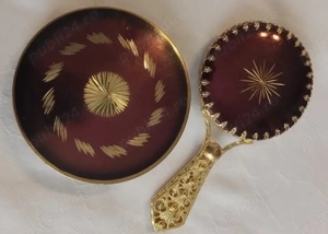 SET VINTAGE DE COLECȚIE (Anii '50)   Pudrieră și Oglindă de Poșetă  Cherry Sunburst 