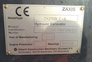 Excavator pe șenile Hitachi ZX 250 LC -6 - imagine 6