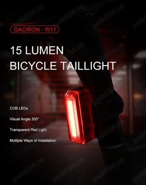 Stop Led bicicleta Gaciron W 11 R Usb 15 lm cursiera mtb IPX 4 compact