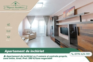 Apartament de inchiriat cu  2 camere si cenrala proprie, zona Intim, Arad