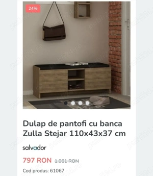 Mobexpert Banchetă Pantofar Dulap cu depozitare şi pernă pentru sezut 2 rafturi - imagine 4