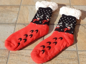 Sosete motiv Craciun cu teddy-fleece antiderapant