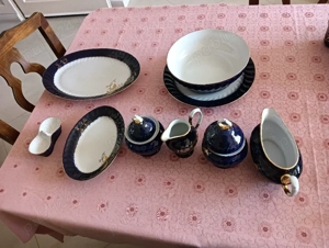 servici de masa vintage cobalt cu auriu