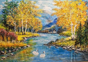 Pictură ulei padure de mesteceni