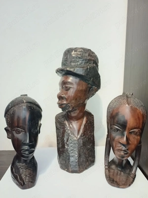 LOT UNIC 3 Sculpturi Autentice, Abanos, Makonde & Colonial, Vintage