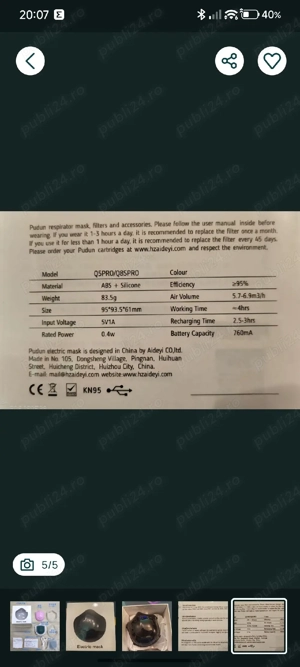 Masca anti-poluare praf vopsitorie,cu ventilator Q5pro