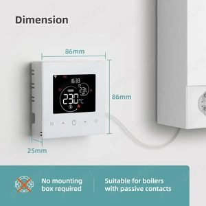 Termostat inteligent Beok WR 03   WiFi, 2 fire, alimentare pe baterii, compatibil Tuya Smart Life - imagine 5