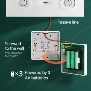 Termostat inteligent Beok WR 03   WiFi, 2 fire, alimentare pe baterii, compatibil Tuya Smart Life - imagine 4