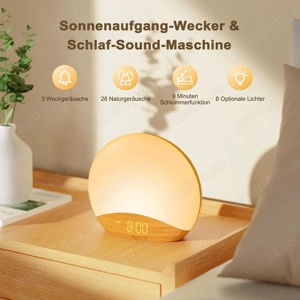 Ceas cu alarmă REACHER Sunrise   Lumină de trezire, 26 sunete, afișaj LED, design lemn