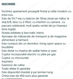 Închiriez apartament proaspăt finisat și utilat modern 