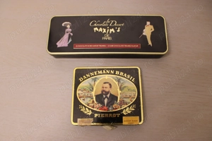 Set 2 Cutii Metalice Vintage - Trabucuri Dannemann Brasil & Ciocolată Maxim's de Paris