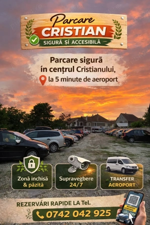Parcare cu transfer  lângă aeroportul din Sibiu! (3 min.) Zona locuita !!! 