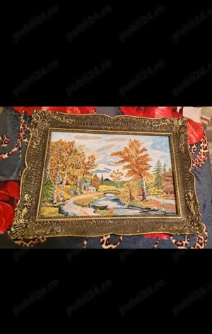 69x 28, pictura ulei pe panza, TMagda,tablou Vintage Impasto, rama masiva, sasiu