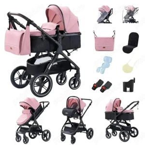 Cărucior Movebaby  Luxury 3 în 1   Complet cu 9 accesorii | Reglabil, pliabil și potrivit de la nașt