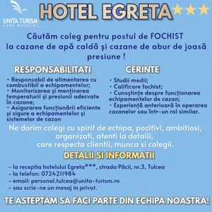 Angajam FOCHIST  la cazane de apă caldă și cazane de abur de joasă presiune.