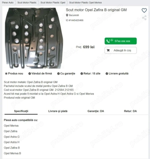 Scut metal Opel Zafira B - din tabla groasa - original