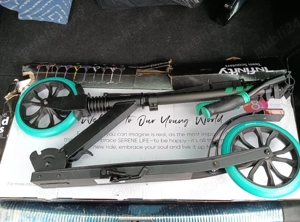 Trotineta pliabila, reglabila, roti cauciuc VERDE, cu frana .