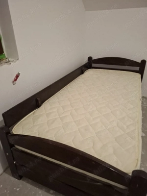 Pat 90x200 single, cu somiera, saltea si lada depozitare