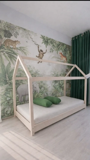 Pat copil Montessori-tip căsuța de lemn