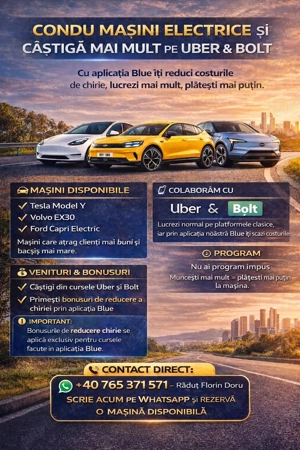 Uber Bolt Blue, chirie 100 lei , mașini electrice - imagine 3