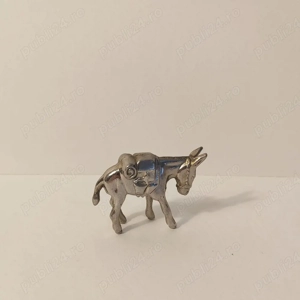 Miniatură Vintage de Colecție   Măgăruș cu Desagi, Metal Argintat,l