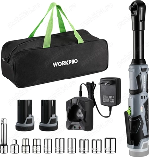 Cheie cu clichet electrica WORKPRO 12V   55 Nm   Set complet 2 baterii