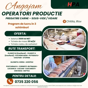 HPA angajează operatori producție la pregătire carne   sous-vide   vidare