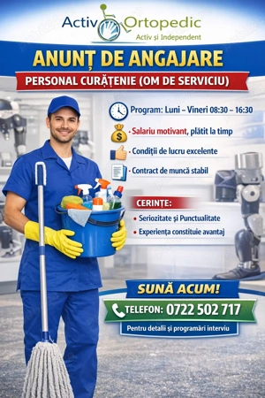 Anunț de angajare   personal curățenie (de preferat bărbat)