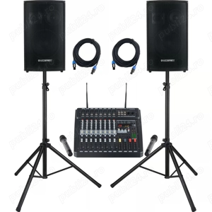 Set Mixer amplificat Pronomic Powermixer 800 + Boxe pasive McGrey SL 12-3 600+600W + cabluri + stati