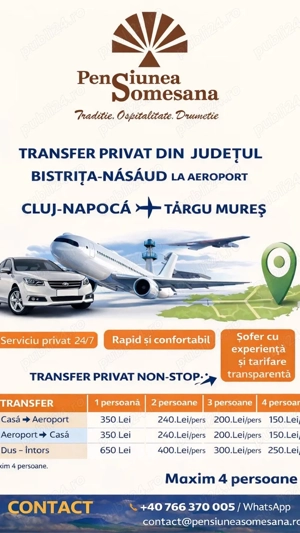 Transfer privat Aeroportul Cluj si Targu Mures - Bistrita si retur 