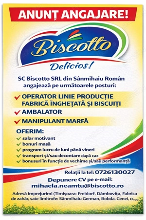 Angajam Operatori si ambalatori fabrica inghetata si biscuiti 