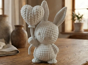 Figurina Iepuras 3D  Knitted  Cu Inima   Compozit Premium