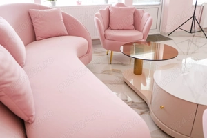 Set Canapea cu 2 fotolii Roz | Elegant si Rafinat pentru spatii de lux - imagine 3