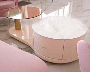 Măsuță de cafea elegantă cu blat din marmură și sticlă fumurie