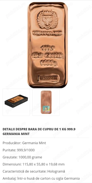 LINGOU CUPRU  puritate 999.9 greutate1000g