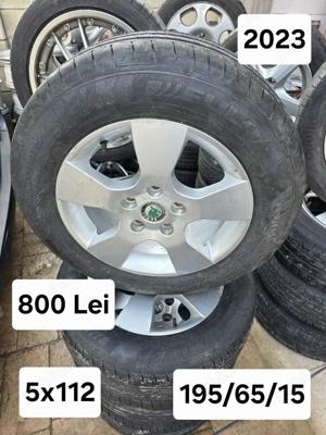 Set 4 jante aliaj 5x112 Skoda echipate cu anvelope vara 195/65/15