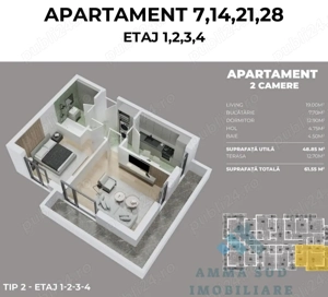 Apartament 2 Camere Decomandat - 61.55 mp - Incalzire in Pardoseala - imagine 7