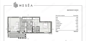 Apartament 2 camere 75 mp cu 2 băi și parcare – Neséa Residence