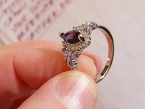 inel de dama de lux argint 925 sterling cu ametist natural lila