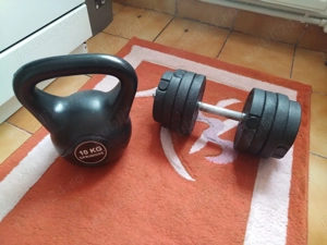 Kettlebell 10 kg+gantera 9.5 kg(reglabila din plăci) 