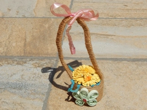 Cosulet decorativ sub forma de cuib cu pasare din material textil