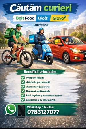 Cautăm curieri livrări   câștiguri bune, program flexibil