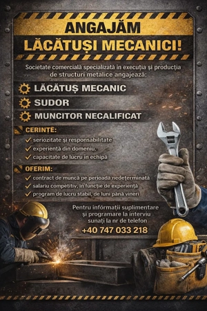 angajam lacatus mecanic sudor muncitor necalificat